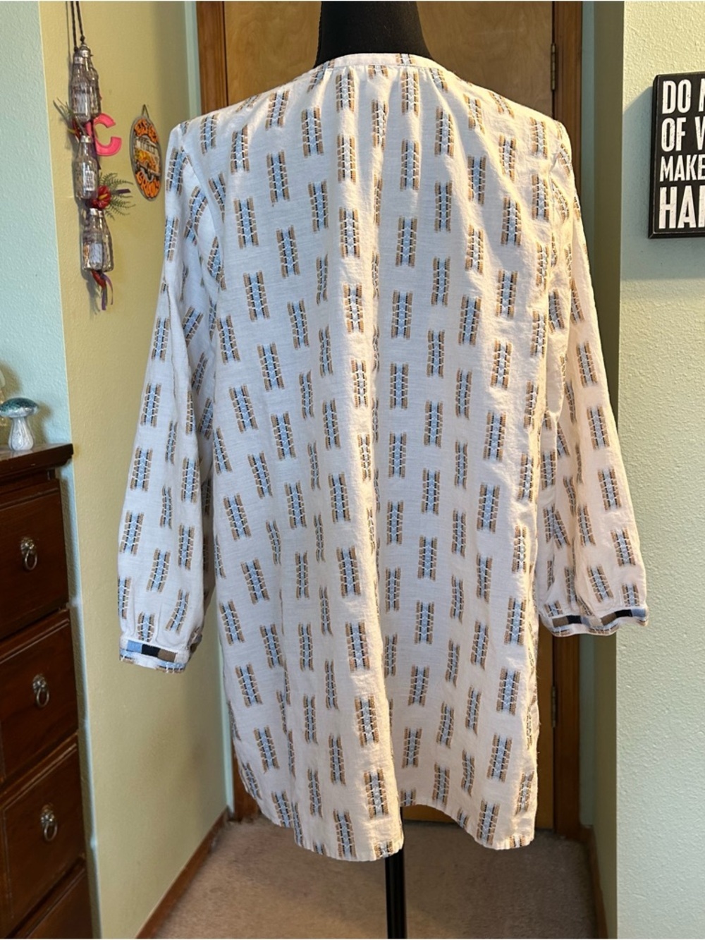 Pure Jill white 3/4 sleeve embroidered button down tunic top size L - Picture 3 of 10